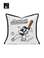 Soft Furnishings for Model Homes: Boys' Room - Baseball-Themed Pillows in Blue and Brown with Embroidery (Bedside and Decorative Pillows)