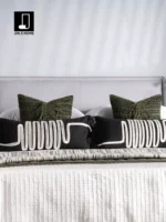 12-Piece Green-Toned Bedding Set for Model Homes: Italian-Style Luxury Woven Square Pillows and Rectangular Cushions - Image 3