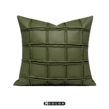 Showroom Home Decor: Green Leather Hand-Pleated Sofa Cushions for the Living Room, New Style High-Back Cushions