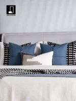 Showroom Blue-Toned Bedding Set: Modern, Light Luxury Blue Leather-Embroidered Houndstooth Throw Blanket for Villa Bedding - Image 2