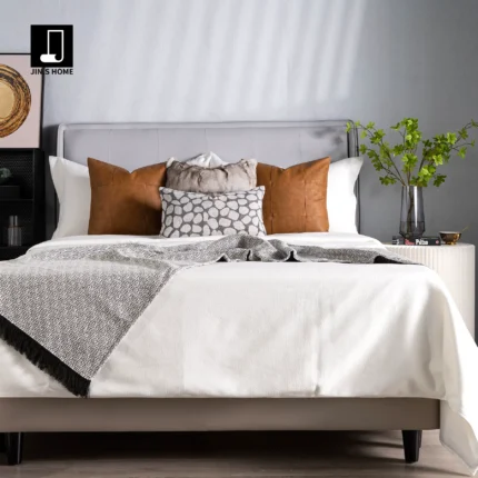 Interior Design Showroom: 9-Piece Brown Bedding Set with Fox Fur Pillows, Brown Leather Patchwork, and Shaggy Throw Blanket