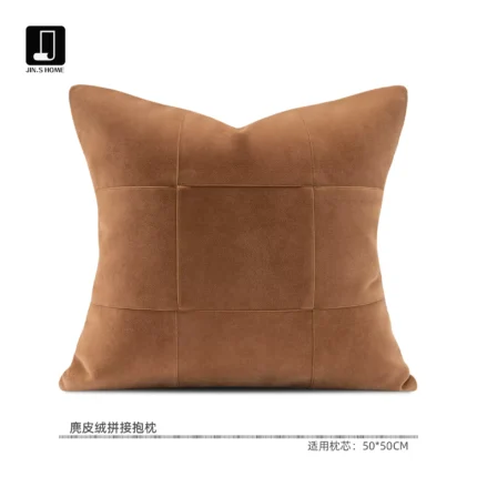 Brocade and Brown Suede Cushions: Luxury Living Room Sofa Pillows for Villas, Hotel Showrooms, and Exhibition Halls