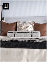 Italian-style light luxury brown bedding set for a soft-decorated model home, featuring hand-woven throw blankets and pillows with a peacock feather-inspired design - Image 2