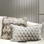 Cushion for Sofa, Living Room, Minimalist, Modern, Luxury-Style, Beige-Gray Shaggy Fox Fur Cushion Cover - Image 4