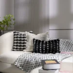 Interior Design Showroom: Minimalist, Modern, and Luxe Living Room Sofa Cushions—Black-and-White Houndstooth Pattern Genuine Mink Fur Cushion Set - Image 2