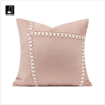 Jinsese Home Decor: Pink Cushion for Girls' Room, Villa-Style Deer-Print Velvet Hand-Tied Cord Cushion, Bedding Cushion Cover for Children's Room