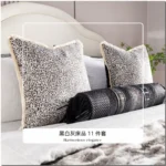 Brocade-Style Vintage Black-and-White 11-Piece Bedding Set for Model Rooms, B&Bs, Villas, and Showrooms—High-End Multi-Piece Set - Image 3