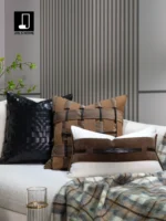 Luxury modern sofa cushions for model home living rooms; high-end custom-made bed lumbar pillows made from imported deer suede - Image 3