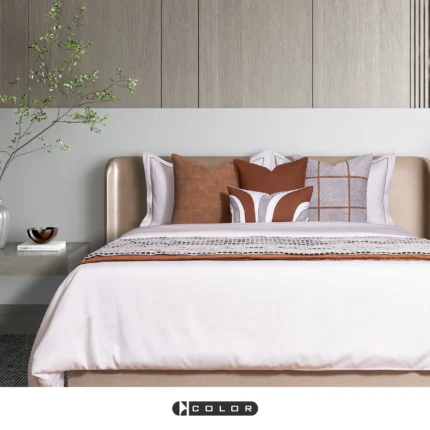 Soft Furnishings for Model Homes: Luxury 4-Piece Bedding Set with Orange Leather Embroidered Patchwork, 10-Piece Set