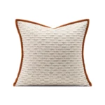 Jinshi Showroom: Cushions, Sofa, Living Room, Light Luxury, Beige Cotton-Linen Blend, Striped Square Pillows, Orange-Trimmed Cushion Covers - Image 5