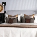 10-piece bedding set in shades of brown for model homes – upscale Italian hotel-style bedding with a bedspread, pillows, and pillowcases - Image 2