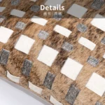 Coffee-colored, high-end, luxury-style woven horsehair square throw pillow for sofas and living rooms; model home and villa bedside cushion - Image 3