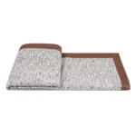 Showroom hotel villa: Italian-style luxury sofa with throw and bedspread; coffee-colored leather-trimmed textured bedside throw - Image 5