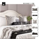 Brocade-Style Vintage Black-and-White 11-Piece Bedding Set for Model Rooms, B&Bs, Villas, and Showrooms—High-End Multi-Piece Set