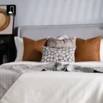 Interior Design Showroom: 9-Piece Brown Bedding Set with Fox Fur Pillows, Brown Leather Patchwork, and Shaggy Throw Blanket - Image 3