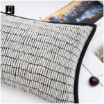 Soft furnishings, sofa, model home, bay window, modern, Nordic, Italian, light luxury, gray and white textures, black nylon-edged throw pillows and cushions - Image 2