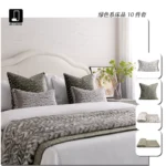 Modern French-style model apartment in gold tones – 10-piece bedding set in shades of green – Showroom for vacation rentals – High-quality bedding sets