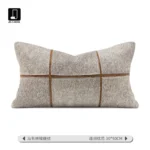 Cushion for Sofa, Living Room, Light Luxury, High-End Look, Gray Genuine Horsehair Patchwork Lumbar Pillow, Model Home, Villa, Bed Cushion
