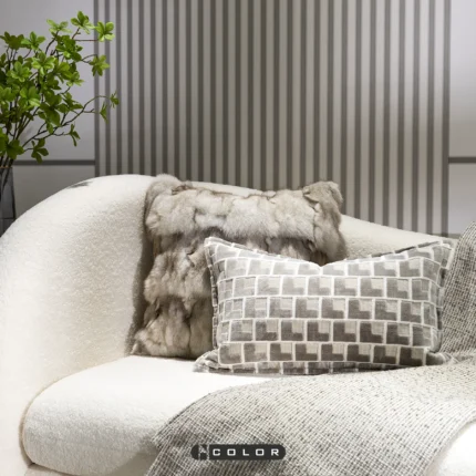 Cushion for Sofa, Living Room, Minimalist, Modern, Luxury-Style, Beige-Gray Shaggy Fox Fur Cushion Cover