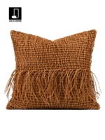 Orange Leather-Cord Woven Square Cushion for Sofas and Living Rooms: A Touch of Luxury—Model Home Villa Bedside Cushion