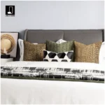 10-Piece Green-Toned Bedding Set for Model Rooms | Hotel Furniture Showroom Bedding Sets | Embroidered Square Pillows | Multi-Piece Sets - Image 3