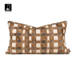 Coffee-colored, high-end, luxury-style woven genuine horsehair lumbar cushion for sofas and living rooms; model home and villa bedside cushion