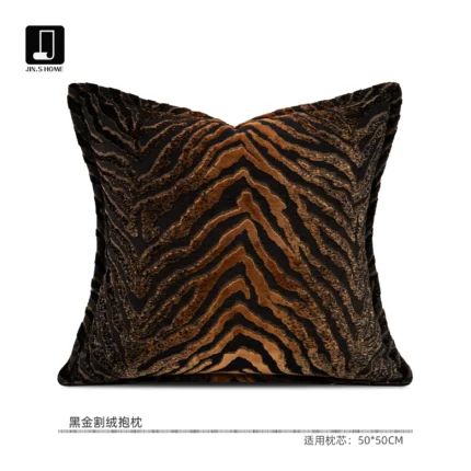 Brocade-style Shanghai-inspired vintage-style black-and-gold gradient throw pillow; villa model home sofa tiger-print cushion; showroom bedside pillows