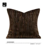Jinshi Light Luxury Showroom Sofa Pillows: Brown Geometric Shaggy Cushions for Villa Living Rooms and Showroom Display