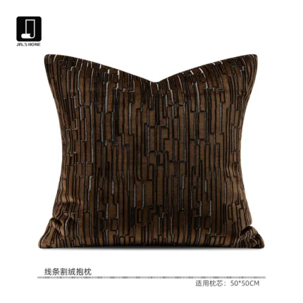 Jinshi Light Luxury Showroom Sofa Pillows: Brown Geometric Shaggy Cushions for Villa Living Rooms and Showroom Display
