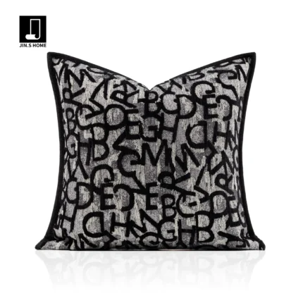 Interior Decor: Minimalist, Modern, New Chinese, and Scandinavian Minimalist Sofa Showroom - Black and White Letter-Patterned Cushion Covers