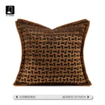 Brocade and Brown Shaggy Cushions: Luxury-Style Living Room Sofa Pillows for Villas, Hotel Model Rooms, and Showroom Cushion Sets