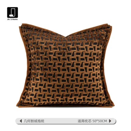 Brocade and Brown Shaggy Cushions: Luxury-Style Living Room Sofa Pillows for Villas, Hotel Model Rooms, and Showroom Cushion Sets