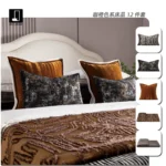 Brocade-Style Light Luxury Coffee-Orange 12-Piece Bedding Set for Model Homes, B&Bs, Villas, and Showrooms—High-End Multi-Piece Set