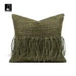 Green Leather and Hemp Rope Woven Square Cushion for Sofas and Living Rooms: A Touch of Luxury—Model Unit Bed Cushions