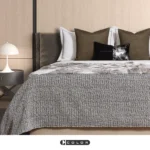 Soft Furnishings for Model Homes: Luxury Four-Piece Bedding Set with Green Woven Leather and Rabbit Fur Throw