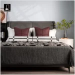 10-piece bedding set in shades of red for model homes, bedding for hotel furniture showrooms, peacock feather duvets, pillows