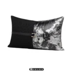Soft Furnishings: Sofa, Model Home, Bay Window, Modern, Nordic, Italian, Light Luxury, Black Textured Leather Patchwork, Lumbar Pillows, Cushions - Image 2