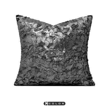 Soft furnishings: Sofa, model home, bay window, modern, Nordic, Italian, light luxury, high-end, deep gray, gold-embossed, crinkled throw pillows