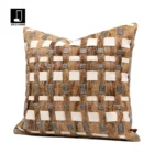 Coffee-colored, high-end, luxury-style woven horsehair square throw pillow for sofas and living rooms; model home and villa bedside cushion - Image 2