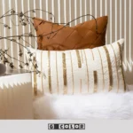 Soft Furnishings: Sofa, Model Home, Bay Window, Hotel, B&B, Minimalist, Light Luxury, Coffee-Brown, Woven, Hand-Beaded Cushion Covers