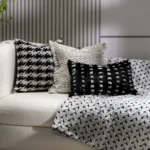 Interior Design Showroom: Minimalist, Modern, and Luxe Living Room Sofa Cushions—Black-and-White Houndstooth Pattern Genuine Mink Fur Cushion Set - Image 4