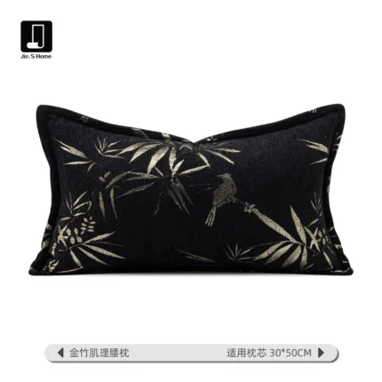 Luxury-style black and gold square cushion covers for villa sofas; vintage-style model home and showroom bed cushions