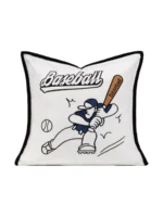 Soft Furnishings for Model Homes: Boys' Room - Baseball-Themed Pillows in Blue and Brown with Embroidery (Bedside and Decorative Pillows) - Image 5