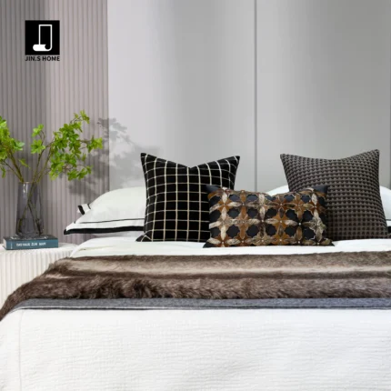 Modern Luxury 9-Piece Bedding Set for Show Homes | Multi-Piece Bedding Sets in a Vintage-Style Villa Furniture Showroom in Taupe