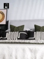 12-Piece Green-Toned Bedding Set for Model Homes: Italian-Style Luxury Woven Square Pillows and Rectangular Cushions - Image 2