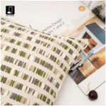 Brocade-patterned cotton-linen blend woven throw pillow; vintage-style living room sofa cushion; showroom display; green lumbar pillow for the bed - Image 2