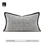 Soft furnishings, sofa, model home, bay window, modern, Nordic, Italian, light luxury, gray and white textures, black nylon-edged throw pillows and cushions