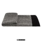 Soft Furnishings for Model Homes: Scandinavian Modern and Italian-Style Luxury Living Room with Bay Window, Black-and-White Textured Wool Throw Blanket and Lounge Blanket