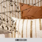 Soft Furnishings: Sofa, Model Home, Bay Window, Hotel, B&B, Minimalist, Light Luxury, Coffee-Brown, Woven, Hand-Beaded Cushion Covers - Image 3