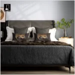 10-Piece Gray-Toned Bedding Set for Soft Furnishings Showrooms, Hotel Furniture Showrooms, Bedding, Peacock Feather Throws, and Pillows